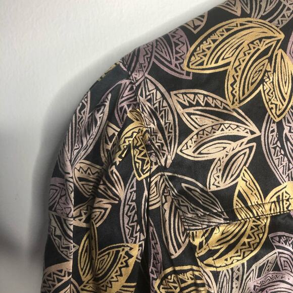 Harve Benard Silk Leaf Print Long Sleeve Blouse 8 - Picture 5 of 8